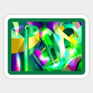 GREEN-ACID Cubism Abstract Digital Art # 07 Sticker